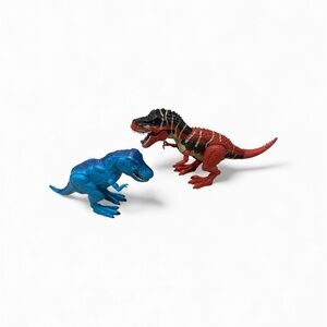 Dinosaur Toy T Rex Set - Red and Blue, Articulating and Noise Making